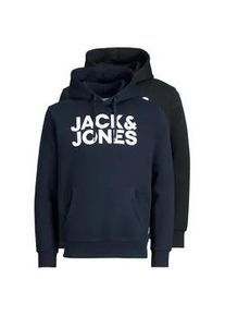 Jack & Jones Kapuzensweatshirt JACK & JONES "JJECORP LOGO SWEAT HOOD 2PK MP NOOS" Gr. XXL (56/58), blau (schwarz, navy) Herren Sweatshirts