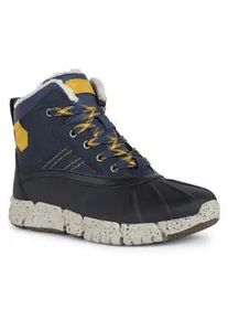 Winterboots Geox "J FLEXYPER BOY B ABX" Gr. 30, blau (navy-gelb) Kinder Schuhe Schnürstiefel, Matsch Schuh mit gesprenkelter Laufsohle