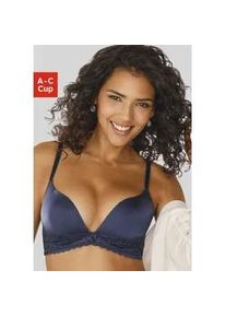 Push-up-BH Lascana Gr. 80, Cup A, blau (marine) Damen BHs ohne Bügel, mit extra flachen Kanten und feiner Spitze, Dessous