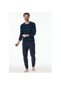 Schlafanzug Schiesser ""Casual Nightwear"" Gr. 52, blau (811-petrol) Herren Homewear-Sets mit rundem Halsausschnitt