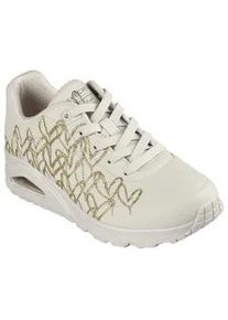 Sneaker Skechers "UNO-GOLDEN HEART" Gr. 40, beige (natur, goldfarben) Damen Schuhe Freizeitschuh, Schnürschuh mit goldfarbenen Mylar-Stickereien