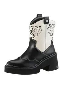 Cowboy Stiefelette Buffalo "BULL BOOT VEGAN" Gr. 39, schwarz-weiß (weiß, schwarz) Damen Schuhe Westernstiefelette, Cowboy Boots, Schlupfboots, mit Stickerei