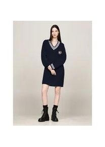 Strickkleid Tommy Jeans "TJW CREST SWEATER DRESS" Gr. XL (42), N-Gr, blau (schwarz night navy) Damen Kleider mit Streifendetails, Badge