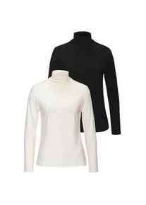 Stehkragenshirt Lascana "aus weichem Viskose-Stretch" Gr. 36/38, beige (creme, schwarz) Damen Shirts