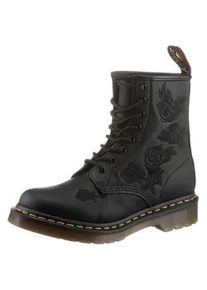 Schnürboots Dr. Martens "Vonda Mon 8-Eye Boot" Gr. 37, schwarz Damen Schuhe Schnürschuh, Stiefelette mit monochromer Rosen-Stickerei