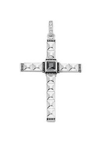 Kreuz-Anhänger Giorgio Martello MILANO "Kreuz, Pyramiden- + Kugeloptik, Zirkonia schwarz, Silber 925" Schmuckanhänger Gr. 6cm, Silber 925 (Sterlingsilber), silberfarben (silber) Herren