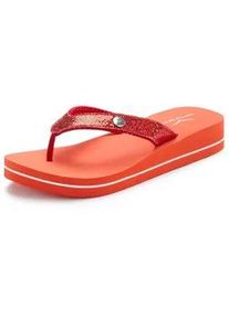 Badezehentrenner Venice Beach Gr. 35, orange (rot) Damen Schuhe Sandale, Pantolette, Badeschuh ultraleicht mit Glitzerband VEGAN