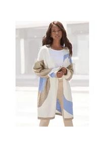 Longstrickjacke Lascana Gr. 36/38, bunt (creme, beige, blau) Damen Strickjacken mit Muster, weicher Cardigan, bequeme Passform