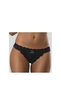 String Lascana "Premium Dessous" Gr. 44/46, schwarz Damen Unterhosen aus zarter Spitze mit feiner Zierschleife und Accessoire