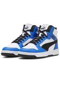 Sneaker Puma "REBOUND V6 MID JR" Gr. 38, weiß (Puma white-Puma black-racing blue) Kinder Schuhe