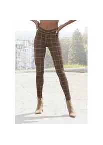 Leggings Lascana Gr. 40/42, N-Gr, beige (beige braun kariert) Damen Hosen mit Ajour Strickmuster