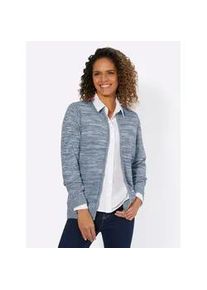 Strickjacke Casual Looks Gr. 50, blau (rauchblau-ecru-meliert) Damen Strickjacken