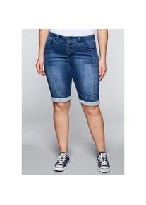 Jeansbermudas sheego "Große Größen" Gr. 58, Normalgrößen, blau (blau denim) Damen Jeans 5-Pocket-Jeans