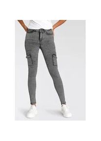 Skinny-fit-Jeans Arizona "Ultra Stretch" Gr. 36, N-Gr, grau (grau moonwashed) Damen Jeans High Waist mit Cargotaschen