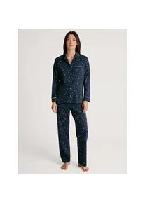 Pyjama Calida "Sweet Dreams" Gr. XL (52/54), blau (peacoat blau) Damen Homewear-Sets mit Reverskragen und durchgehender Knopfleiste