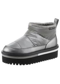 Winterboots Tommy Jeans "TJW NYLON FLATFORM BOOT WL" Gr. 38, grau (grau, silberfarben) Damen Schuhe Plateau, Snowboots, Ankleboots, Schlupfschuh mit Anziehlasche