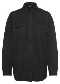 Buffalo Blusenshirt 'PinkPalms' grau Gr. 32/34 für Damen. Mit hoch geschlossener Ausschnitt. Loose Fit. Nachhaltig.