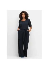 Jumpsuit sheego BY JOE BROWNS "Große Größen" Gr. 46, Normalgrößen, blau (tiefblau) Damen Overalls mit Bindegürtel und weitem Bein