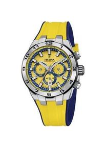 Chronograph Festina "Chrono Bike 2024" Armbanduhren gelb (gelb, blau) Herren Armbanduhr, Quarzuhr, Herrenuhr, Stoppfunktion, bis 10 bar wasserdicht