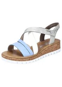 Keilsandalette Rieker Gr. 39, blau (hellblau-offwhite-silberfarben) Damen Schuhe Plateau, Sommerschuh, Riemchensandale mit Metallic, G-Weite