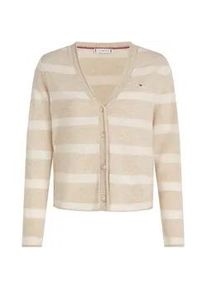 Strickjacke Tommy Hilfiger "SOFT WOOL V-NK CARDIGAN" Gr. XL (42), beige (classic htr, ivory petal htr) Damen Strickjacken mit V-Ausschnitt, 100% Wolle