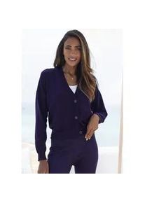 Strickjacke Lascana Gr. 40/42, blau (marine) Damen Strickjacken in kurzer Form, Loungewear