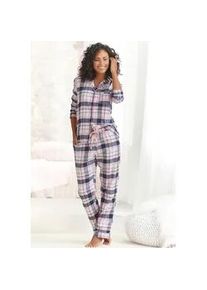 H.I.S. Pyjama H.I.S Gr. 46, bunt (lila-blau-rosa-kariert) Damen Homewear-Sets aus Flanell mit Allover-Karomuster