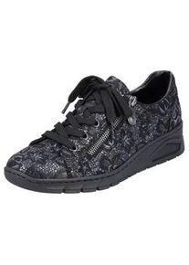 Wedgesneaker Rieker Gr. 36, schwarz (schwarz, metallic) Damen Schuhe mit floralem Druck, Freizeitschuh, Halbschuh, Schnürschuh