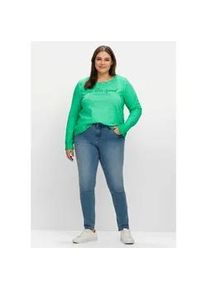 Stretch-Jeans sheego "Große Größen" Gr. 44, Normalgrößen, blau (blau denim) Damen Jeans für sehr schmale Beine und mehr Bauch