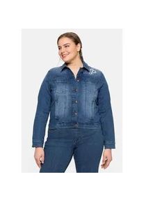 Jeansjacke sheego "Große Größen" Gr. 44, blau (blue denim) Damen Jacken mit Trachten-Stickereien