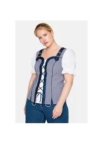 Trachtenbluse sheego "Große Größen" Gr. 48, blau (royalblau-weiß) Damen Blusen im Trachten-Look