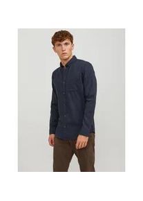 Jack & Jones Langarmhemd JACK & JONES "JJECLASSIC MELANGE SHIRT LS SN" Gr. XL, N-Gr, blau (navy blazer) Herren Hemden