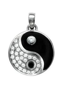 Ketten-Anhänger Vivance "925/- Sterling Silber Ying Yang" Schmuckanhänger Gr. ONE-SIZE, Silber 925 (Sterlingsilber), 2 g, schwarz Damen