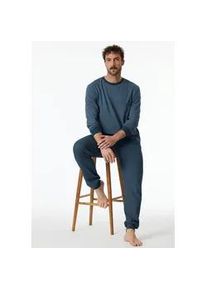 Schlafanzug Schiesser ""Comfort Essentials"" Gr. 48, blau (808-blaugrau) Herren Homewear-Sets mit angenehmen Bündchen