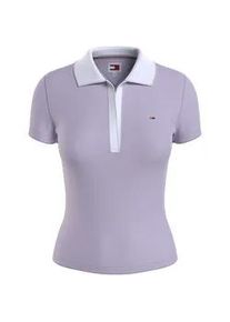 Poloshirt Tommy Jeans "TJW SLIM CONTRAST V SS POLO EXT" Gr. M (38), lila (lavender flower) Damen Shirts mit kontrastfarbenem Polokragen