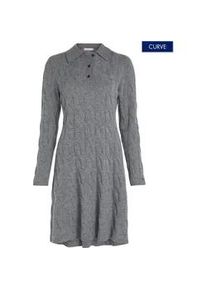 Strickkleid Tommy Hilfiger Curve "CRV SOFT WOOL CABLE POLO SWT DRS" Gr. 50, N-Gr, grau (medium heather grey) Damen Kleider in Großen Größen, Reine Wolle, Polokragen, Zopfmuster