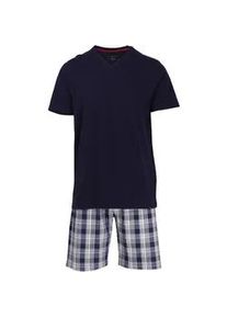 Shorty Bugatti Gr. 52, blau (blau-dunkel-karo) Herren Homewear-Sets mit modischem V-Ausschnitt