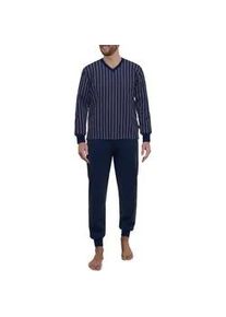 Götzburg Schlafanzug GÖTZBURG Gr. 52, blau (blau-mittel-streifen) Herren Homewear-Sets mit praktischen Bündchen für einen ungestörten Schlaf