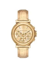 Chronograph Michael Kors "MAREN" Armbanduhren goldfarben Damen Armbanduhr, Damenuhr, Lederarmband, analog, Tag, Stoppfunktion