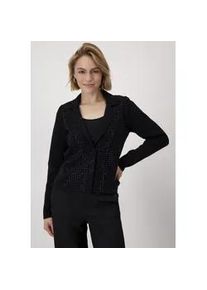 Strickjacke monari "Jacke Strickblazer Nieten" Gr. 36, schwarz Damen Strickjacken verdeckte Knopfleiste, gepolsterte Schulter, verlängerte Vorderseite