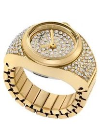 Uhrenring Fossil "WATCH RING" Armbanduhren goldfarben-weiß Damen Quarzuhr, Armbanduhr, Damenuhr, Edelstahlarmband, analog, Glassteine