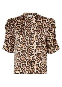 Kurzarmbluse Ichi "Kurzarmbluse IHKate" Gr. 38, beige (stucco leo print) Damen Blusen