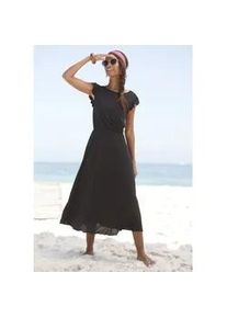 Beach Time Midikleid BEACHTIME Gr. 44, N-Gr, schwarz Damen Kleider aus Viskosejersey, kurzärmliges Sommerkleid, Strandkleid, Basic