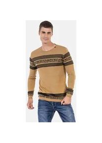 Cipo & Baxx Rundhalspullover CIPO & BAXX "Pullover" Gr. XL, beige (camel) Herren Pullover in Streifenoptik, CP243