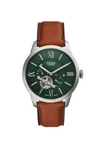 Automatikuhr Fossil "TOWNSMAN" Armbanduhren braun-grün Herren Armbanduhr, Herrenuhr, Mechanische Uhr, Lederarmband, analog