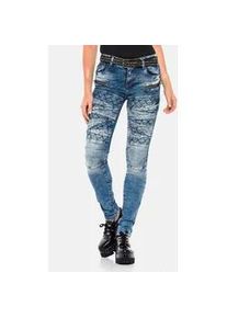 Cipo & Baxx Slim-fit-Jeans CIPO & BAXX "Jeans" Gr. 30, Länge 32, blau Damen Jeans mit coolen Stickelementen, WD381