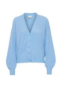 Strickjacke Ichi "Strickjacke IHAlpa" Gr. L, blau (little boy blue) Damen Strickjacken