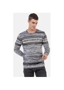 Cipo & Baxx Rundhalspullover CIPO & BAXX "Pullover" Gr. S, grau Herren Pullover in Melange Strick, CP244