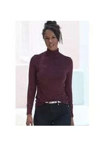 Stehkragenshirt Lascana "aus weichem Viskose-Stretch" Gr. 48/50, lila (aubergine) Damen Shirts