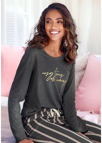 Lascana Pyjamaoberteil grau Gr. 32/34 für Damen. Rundhals und Druck. Basic. Nachhaltig.